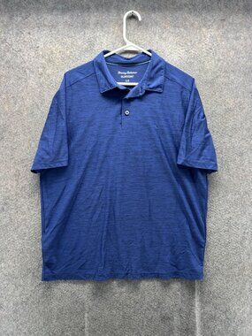 Tommy Bahama IslandZone Polo Shirt Mens Large Blue Solid Marlin Logo Golf Casual
